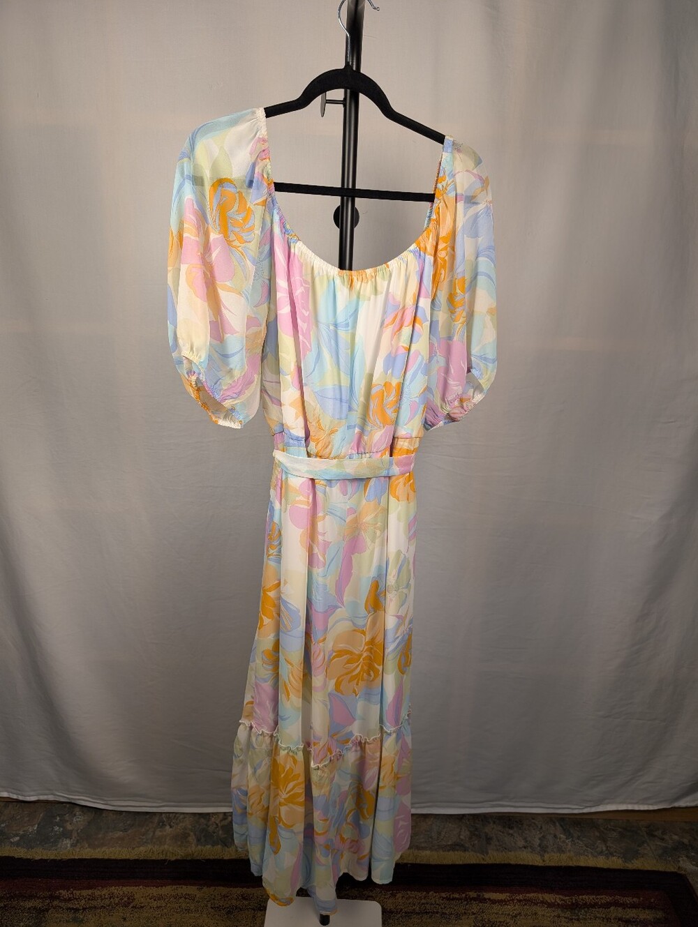 Lixology 3X Pastel Floral Puff Sleeve Maxi Dress Cottagecore Boho A-142 - Picture 3 of 11
